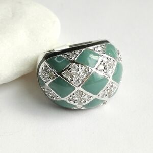 Enamel Dome Ring Yellow Flowers on Green Size 7